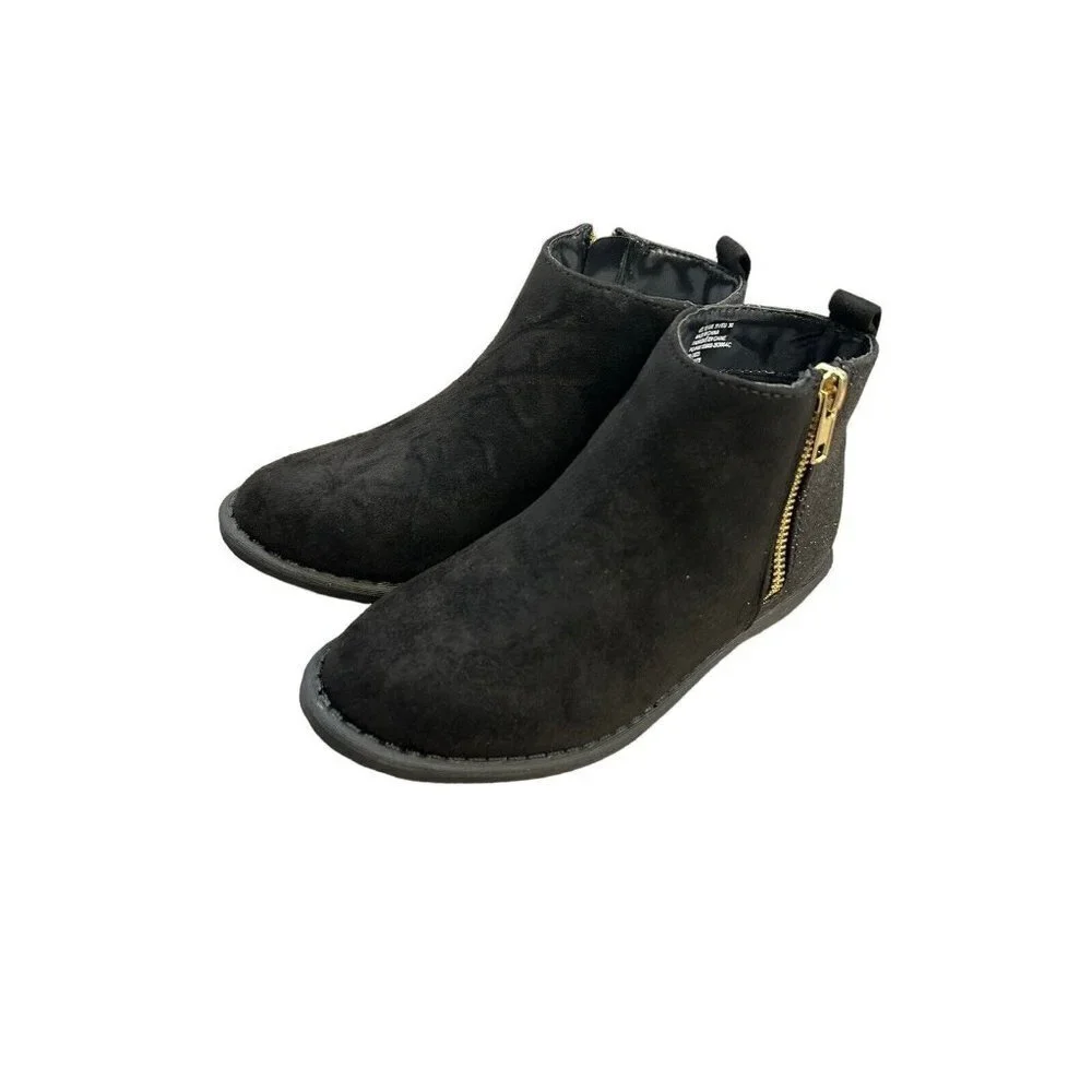FABKIDS Girl's Glitter Low Cuban Heel Zip-Up Booties DB8 Black Size US: 12